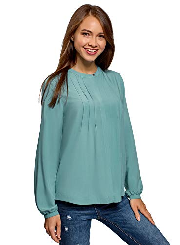 oodji Collection Mujer Blusa de Viscosa con Puntadas en el Pecho, Turquesa, ES 42 / L