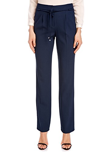 oodji Collection Mujer Pantalón con Cordones Decorativos, Azul, ES 38 / S