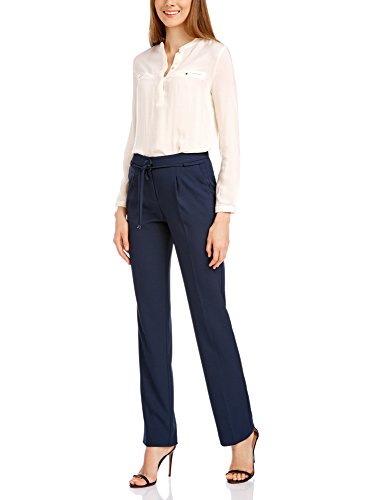 oodji Collection Mujer Pantalón con Cordones Decorativos, Azul, ES 38 / S