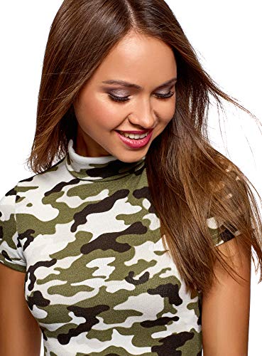 oodji Collection Mujer Suéter de Cuello Alto Básico de Manga Corta, Verde, ES 38 / S