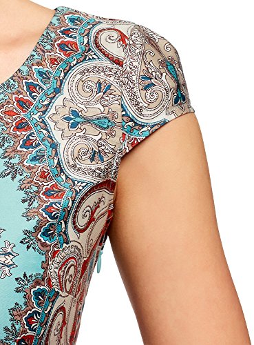 oodji Collection Mujer Vestido de Algodón con Estampado Étnico, Turquesa, ES 42 / L