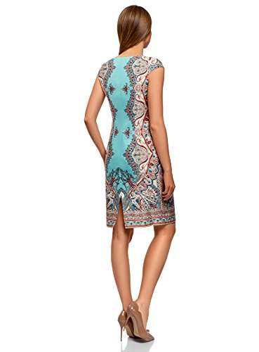 oodji Collection Mujer Vestido de Algodón con Estampado Étnico, Turquesa, ES 42 / L