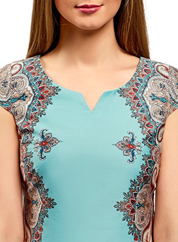 oodji Collection Mujer Vestido de Algodón con Estampado Étnico, Turquesa, ES 42 / L