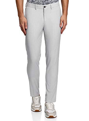 oodji Ultra Hombre Pantalones Clásicos Ajustados, Gris, 42