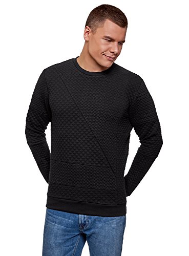 oodji Ultra Hombre Sudadera de Tejido Texturizado, Negro, ES 56 / XL