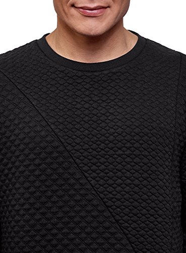 oodji Ultra Hombre Sudadera de Tejido Texturizado, Negro, ES 56 / XL