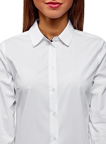 oodji Ultra Mujer Blusa de Algodón de Manga 3/4, Blanco, ES 38 / S