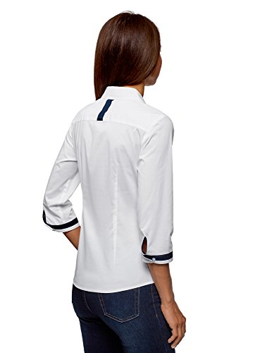 oodji Ultra Mujer Blusa de Algodón de Manga 3/4, Blanco, ES 38 / S