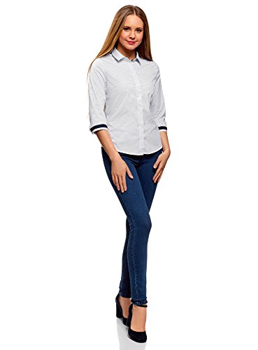 oodji Ultra Mujer Blusa de Algodón de Manga 3/4, Blanco, ES 40 / M