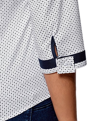 oodji Ultra Mujer Blusa de Algodón de Manga 3/4, Blanco, ES 40 / M
