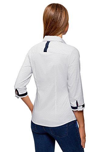 oodji Ultra Mujer Blusa de Algodón de Manga 3/4, Blanco, ES 40 / M