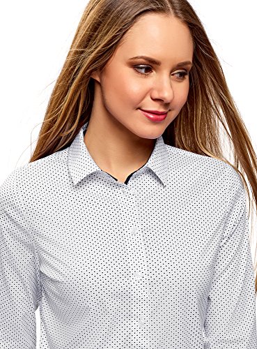 oodji Ultra Mujer Blusa de Algodón de Manga 3/4, Blanco, ES 40 / M