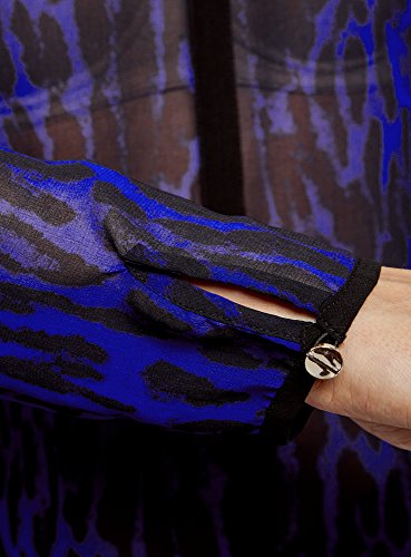 oodji Ultra Mujer Blusa de Tejido Fluido con Acabado en Contraste, Azul, ES 38 / S