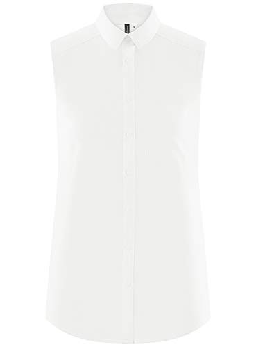 oodji Ultra Mujer Blusa de Viscosa con Cuello Camisero, Blanco, ES 40 / M