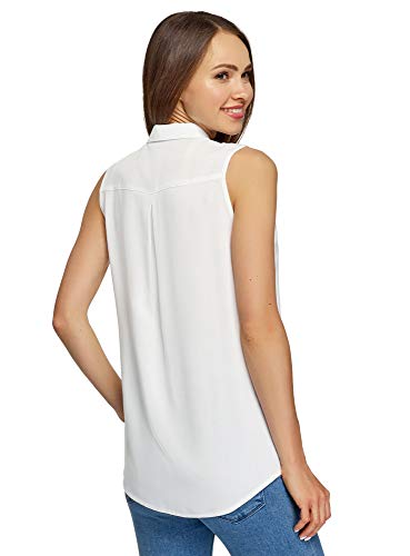 oodji Ultra Mujer Blusa de Viscosa con Cuello Camisero, Blanco, ES 40 / M