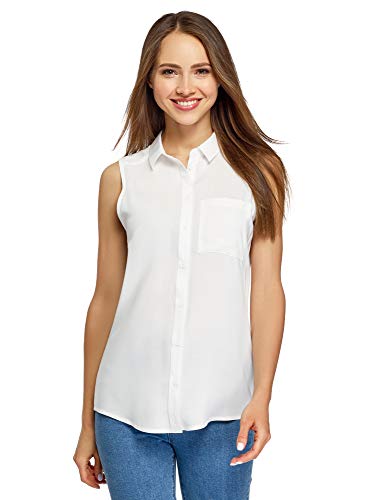 oodji Ultra Mujer Blusa de Viscosa con Cuello Camisero, Blanco, ES 40 / M