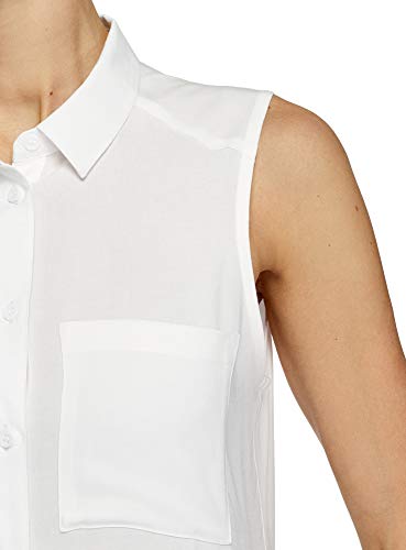oodji Ultra Mujer Blusa de Viscosa con Cuello Camisero, Blanco, ES 40 / M