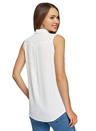 oodji Ultra Mujer Blusa de Viscosa con Cuello Camisero, Blanco, ES 44 / XL