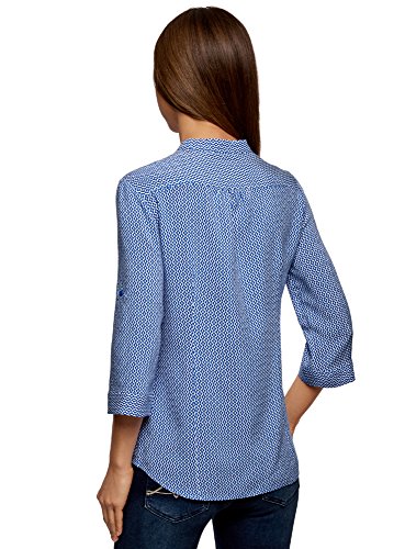 oodji Ultra Mujer Blusa de Viscosa con Longitud de Mangas Regulable, Azul, ES 40 / M