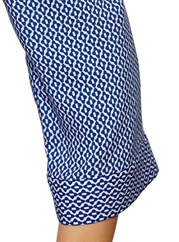 oodji Ultra Mujer Blusa de Viscosa con Longitud de Mangas Regulable, Azul, ES 40 / M