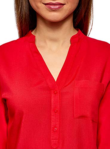 oodji Ultra Mujer Blusa de Viscosa con Mangas 3/4 Transformables, Rojo, ES 36 / XS