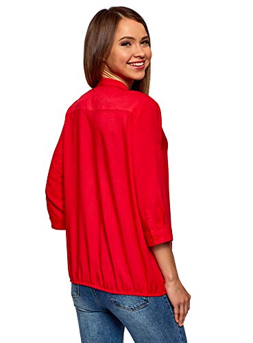 oodji Ultra Mujer Blusa de Viscosa con Mangas 3/4 Transformables, Rojo, ES 36 / XS