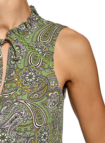 oodji Ultra Mujer Blusa Holgada sin Mangas, Verde, ES 36 / XS