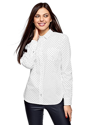 oodji Ultra Mujer Camisa Básica de Algodón, Blanco, ES 34 / XXS
