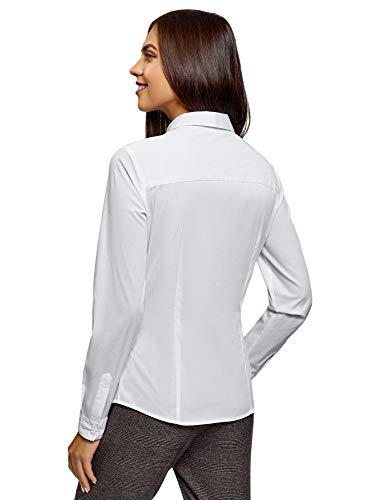 oodji Ultra Mujer Camisa Básica Entallada, Blanco, ES 34 / XXS