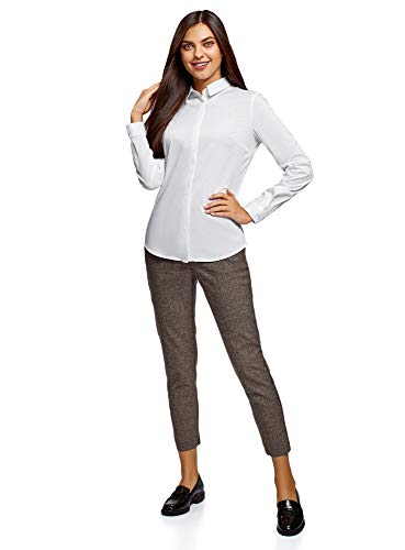 oodji Ultra Mujer Camisa Básica Entallada, Blanco, ES 36 / XS