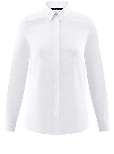 oodji Ultra Mujer Camisa Básica Entallada, Blanco, ES 44 / XL