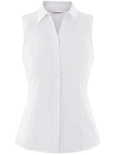 oodji Ultra Mujer Camisa Básica sin Mangas, Blanco, ES 34 / XXS