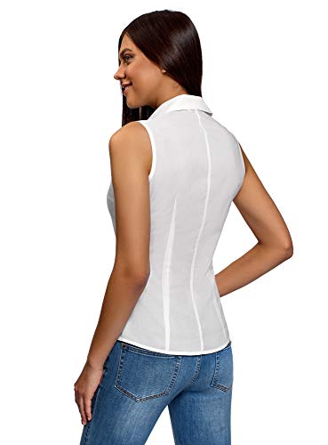 oodji Ultra Mujer Camisa Básica sin Mangas, Blanco, ES 34 / XXS