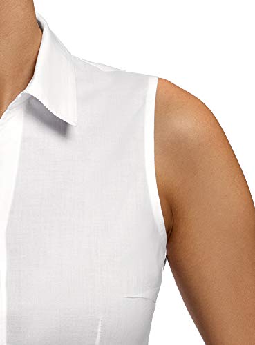 oodji Ultra Mujer Camisa Básica sin Mangas, Blanco, ES 34 / XXS