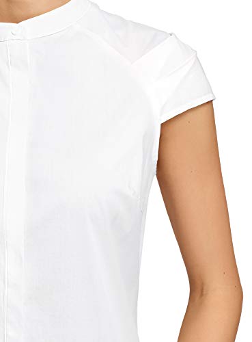 oodji Ultra Mujer Camisa con Cuello Mao de Manga Corta Raglán, Blanco, ES 44 / XL