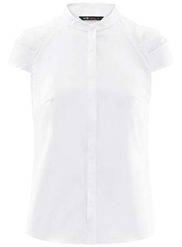 oodji Ultra Mujer Camisa con Cuello Mao de Manga Corta Raglán, Blanco, ES 44 / XL