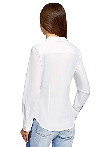 oodji Ultra Mujer Camisa de Algodón con Cuello de Solapa, Blanco, ES 36 / XS
