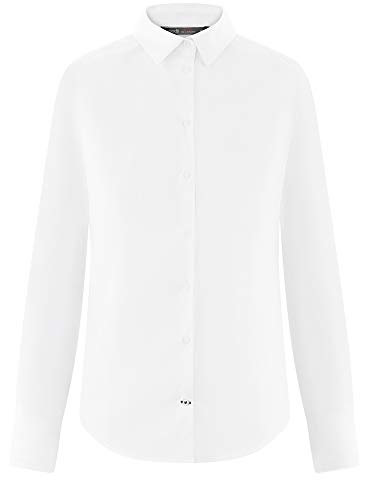 oodji Ultra Mujer Camisa de Algodón con Cuello de Solapa, Blanco, ES 42 / L