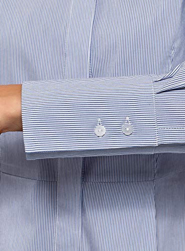 oodji Ultra Mujer Camisa Larga con Botones Ocultos, Azul, ES 38 / S