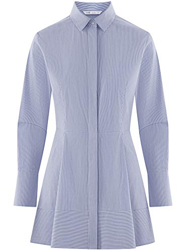 oodji Ultra Mujer Camisa Larga con Botones Ocultos, Azul, ES 38 / S
