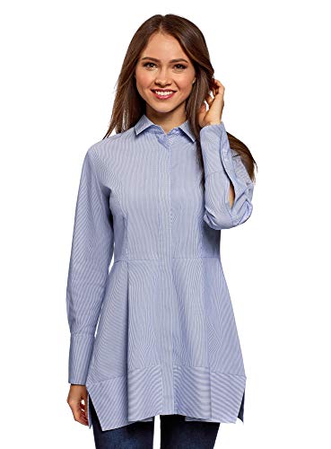 oodji Ultra Mujer Camisa Larga con Botones Ocultos, Azul, ES 38 / S
