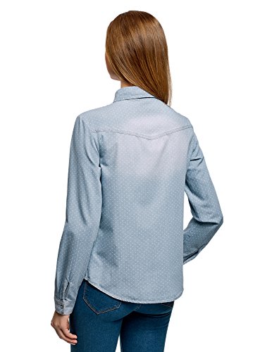 oodji Ultra Mujer Camisa Vaquera con Botones a Presión, Azul, ES 44 / XL