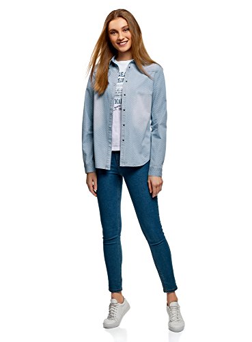 oodji Ultra Mujer Camisa Vaquera con Botones a Presión, Azul, ES 44 / XL