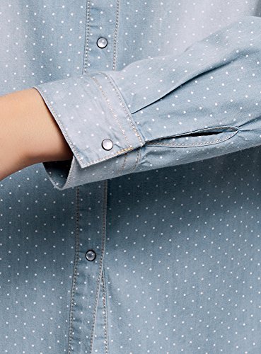 oodji Ultra Mujer Camisa Vaquera con Botones a Presión, Azul, ES 44 / XL