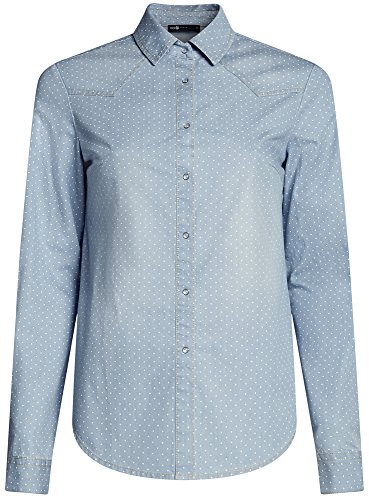 oodji Ultra Mujer Camisa Vaquera con Botones a Presión, Azul, ES 44 / XL