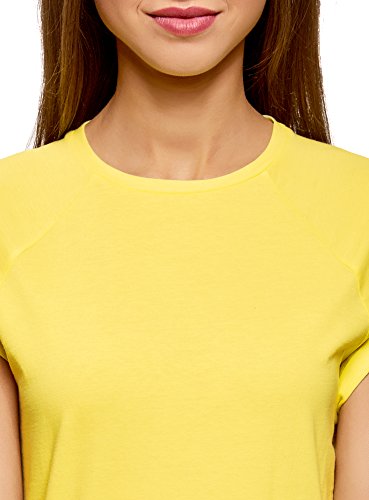 oodji Ultra Mujer Camiseta de Algodón Básica con Borde No Elaborado, Amarillo, ES 36 / XS
