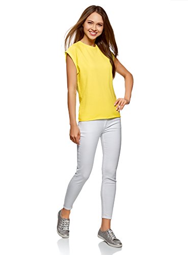 oodji Ultra Mujer Camiseta de Algodón Básica con Borde No Elaborado, Amarillo, ES 36 / XS