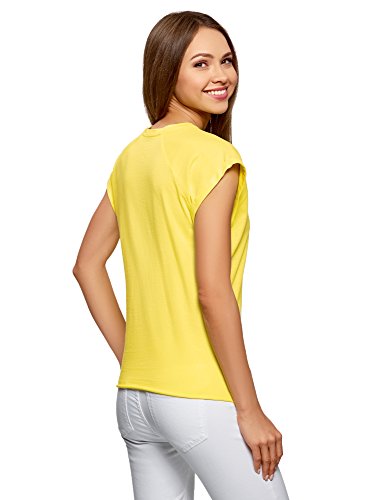 oodji Ultra Mujer Camiseta de Algodón Básica con Borde No Elaborado, Amarillo, ES 36 / XS