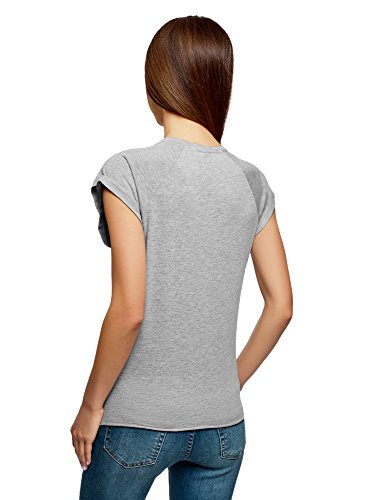 oodji Ultra Mujer Camiseta de Algodón con Estampado Urbano, Gris, ES 38 / S