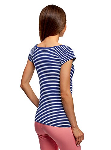 oodji Ultra Mujer Camiseta Estampado Estilo Marinero, Azul, ES 38 / S